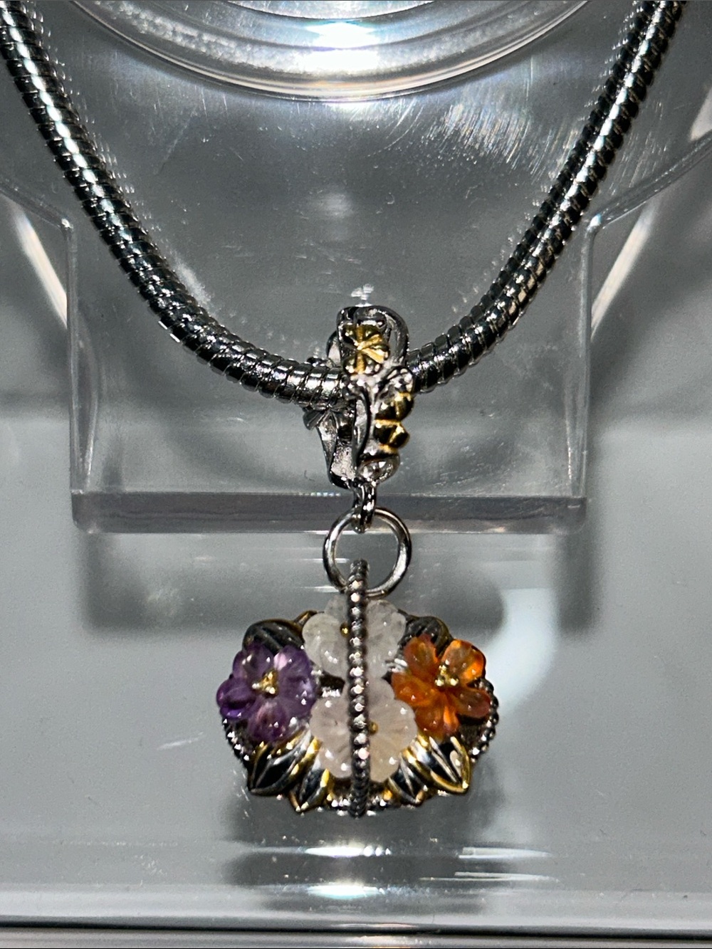 NWOT Gems En Vogue Palladium 18k Multi Genuine Gemstone Euro Style Floral Charm